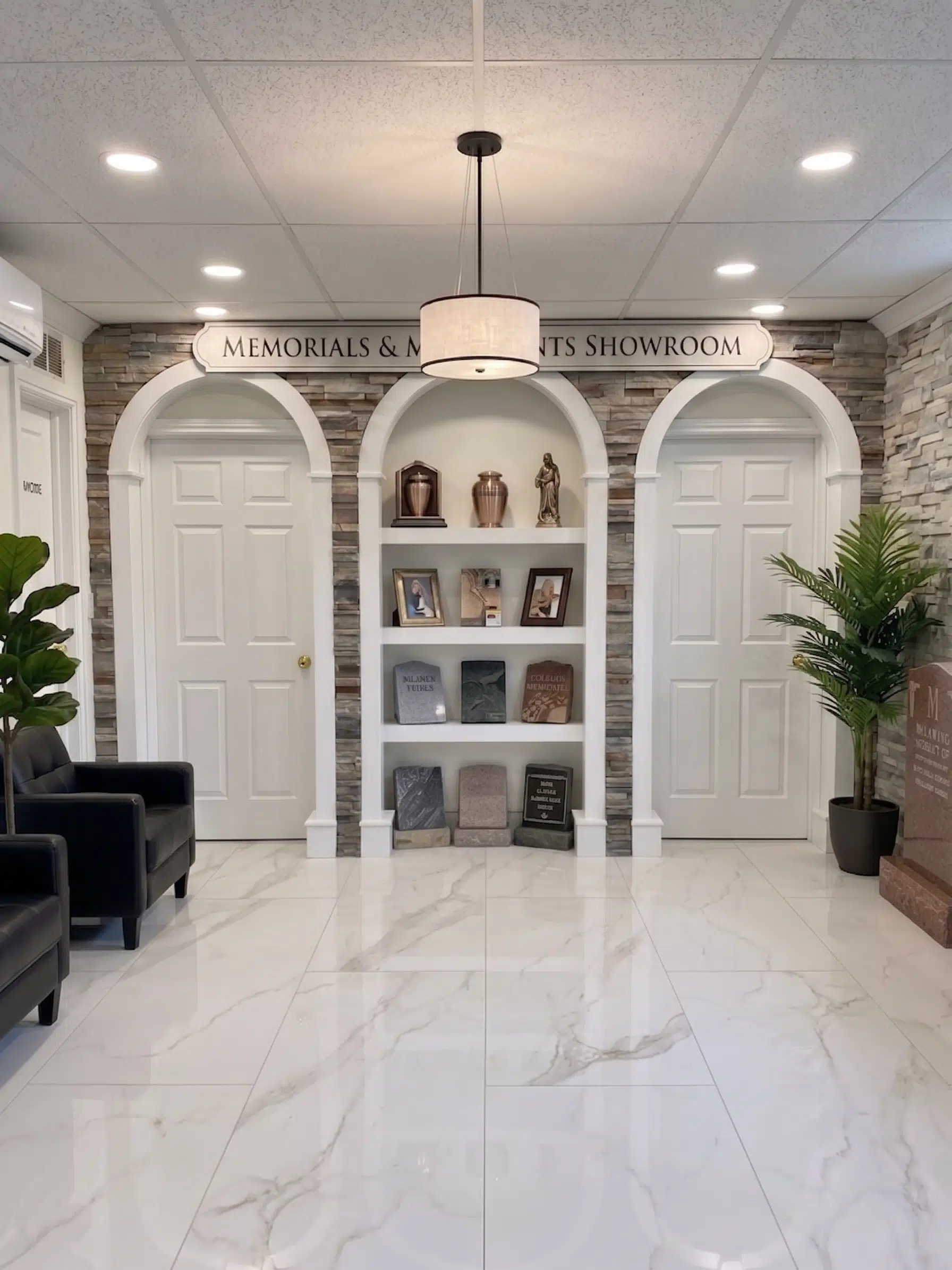 Da Vinci Gravestones and Monuments showroom with headstones and monument samples.