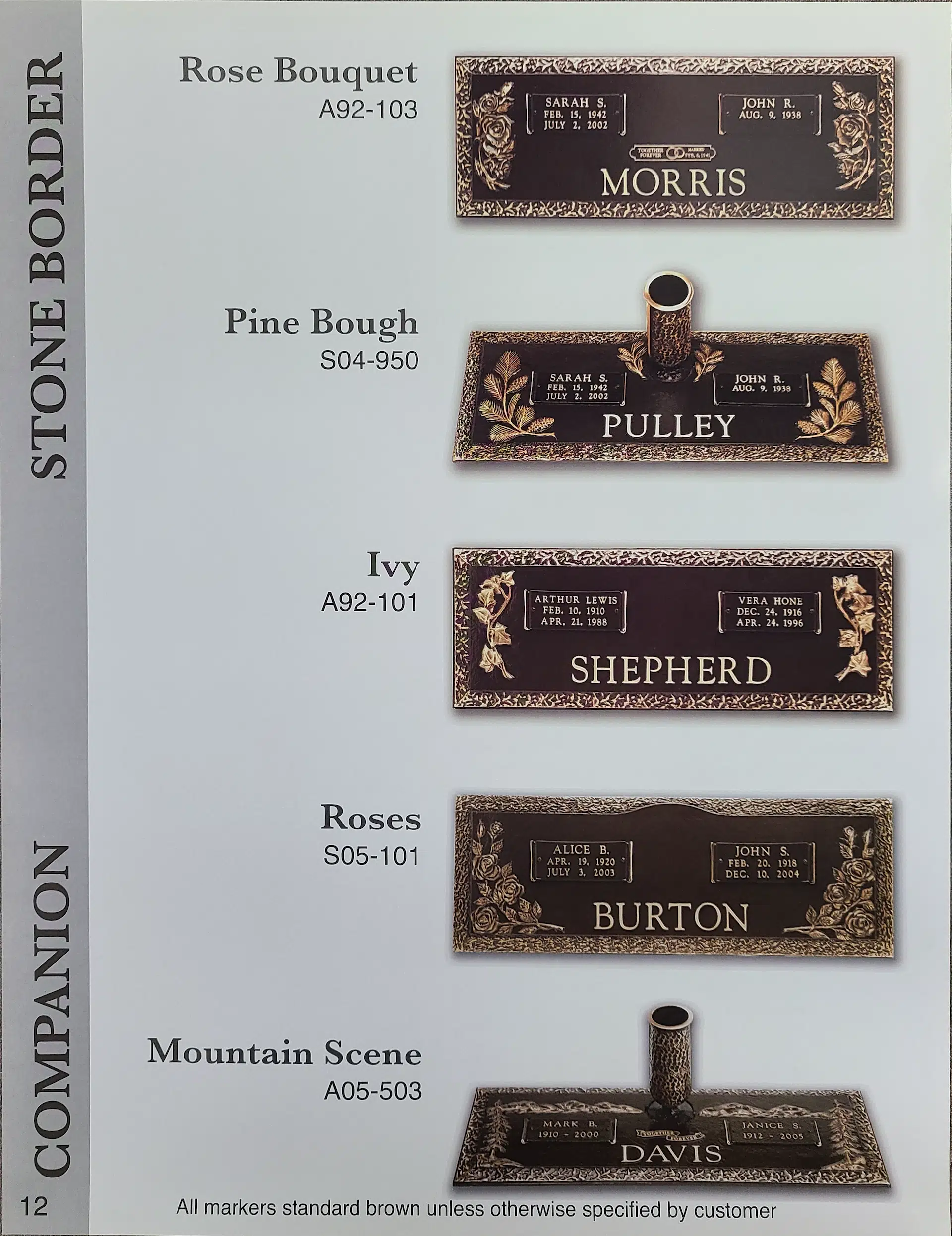 Bronze plaque design catalog by Da Vinci Monuments.
