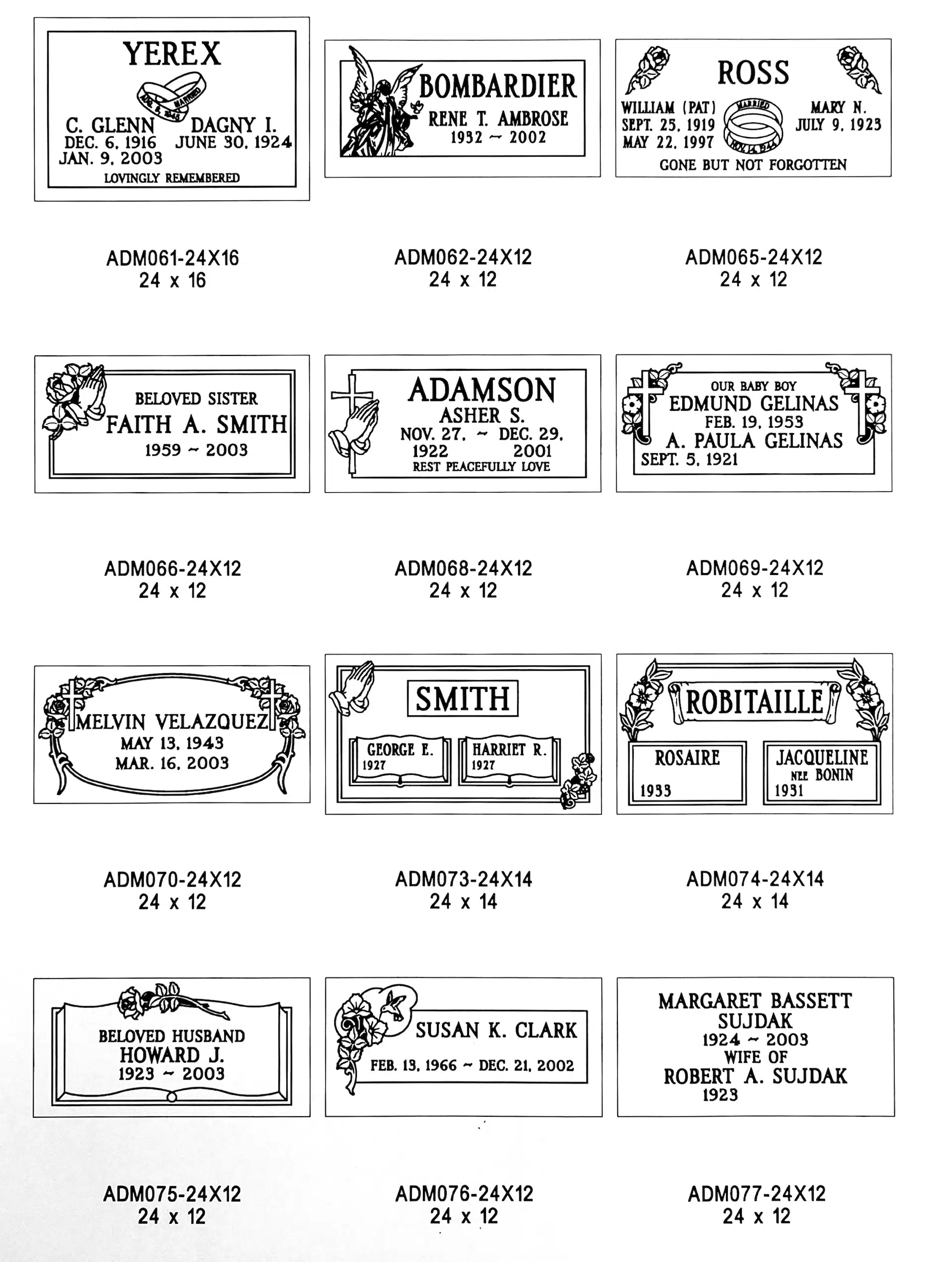 Flat marker design catalog by Da Vinci Monuments.